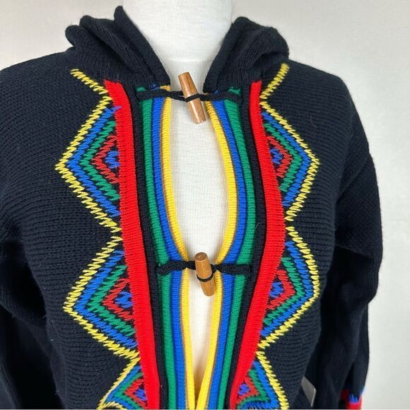 Vintage 70s Rainbow Boho Hippie Hoodie Cardigan Bell Sleeves Cape Sweater Donna - Picture 4 of 10